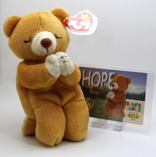Hope the Praying Bear Ty Beanie Baby #4213 Retired w/ 1999 Trading Card
