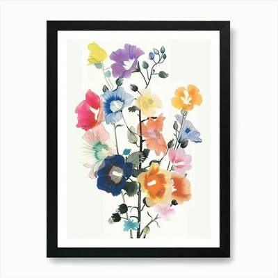 Hollyhock Collage Blumenstrauß Bogen gerahmt Wandbild Poster Leinwanddruck Bild