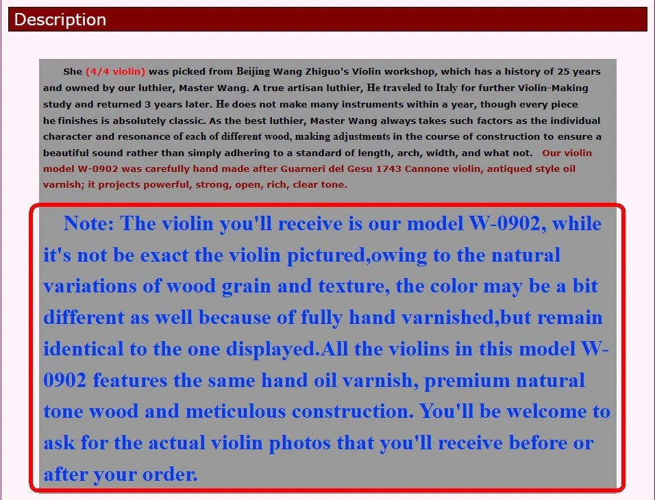 Great Violin 4/4 Full Size Guarneri Violin Antiqued Style Oil Varnish W-0902 - Image 2 of 4