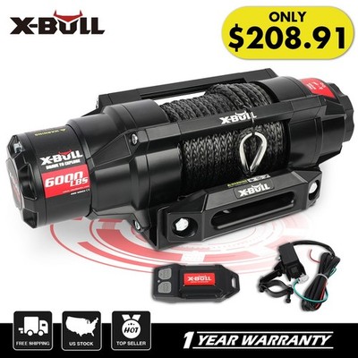 X-BULL Electric Winch 6000lbs 12V DC Synthetic Rope Truck Towing Trailer ATV UTV