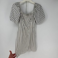 Abercrombie Fitch Mini Dress Women Small White Blue Striped Puff Sleeve Coastal