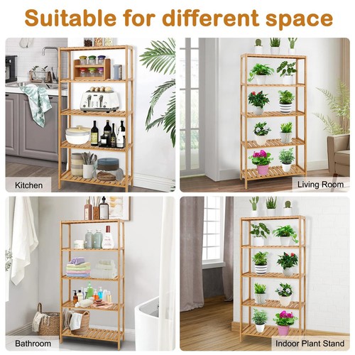 Bamboo Shelf - 5 Tier Bathroom Shelves, Adjustable Bamboo Storage Shelves, Ba... - Bild 3 von 7