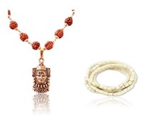Kamada Combination of Mahakal Rudraksha Gold Toned Pendant mala and...