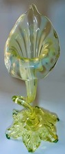 Antique Victorian Vaseline Uranium Topaz Art Glass Jack In The Pulpit 9.25" Vase