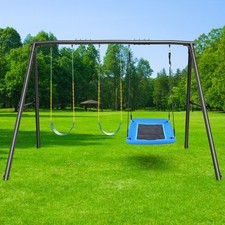 Hapfan 600lbs Heavy-Duty Metal Swing Set with 3 Swings Steel Frame for Outdoor