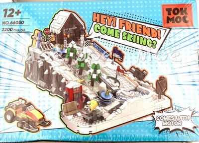 Slope Building Block Sets for Adults, Ski Resort Toy With Shop and Snow Mobile