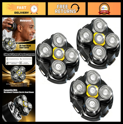 Replacement Heads for 5 Head Shaver - 3 Count, Wet/Dry Shaving for Bald Men