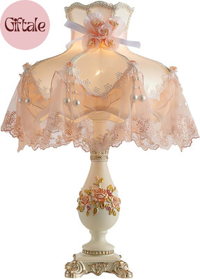 Pink Resin Table Lamp Fabric Princess Desk Lamp Modern Resin Lampbody with Flowe