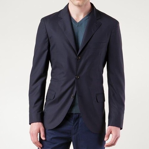 Brunello Cucinelli Men's Luxury Navy Blue Travel Blazer Suit Sportcoat Jacket