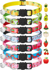 7 Pack Breakaway Cat Collars with Bells Fruit Pendants,Safety Kitten Collar,Ad