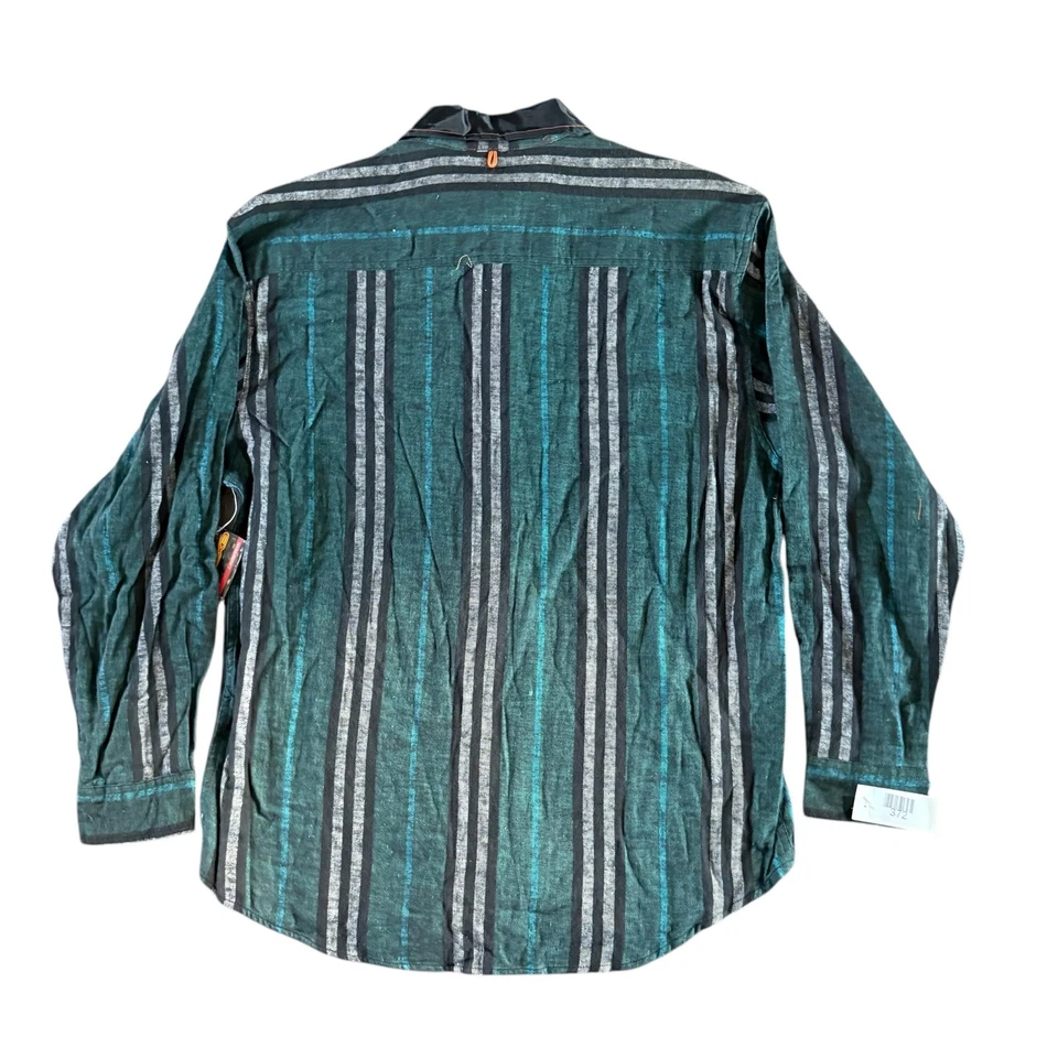 Camisa Extreme Limit Verde Rayas Cremallera Frontal Manga Larga Para Hombre Mediana Nueva Con Etiquetas Foto 3 de 3