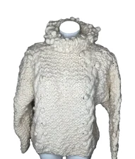 Oversized Chunky Wool Turtleneck Sweater White/Cream Hand Pullover NWT Size M