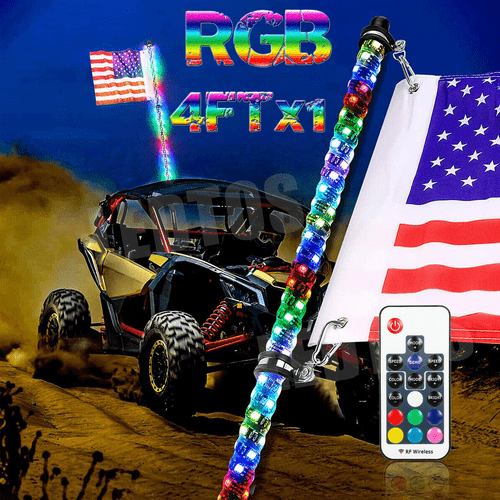 4ft RGB LED Lighted Antenna Light Whip Flag Pole For ATV UTV RZR Off