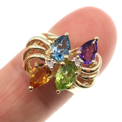 #ad 10k Solid Yellow Gold Natural Multi Colored Stone and Diamond Ring Size 5 $477.00
