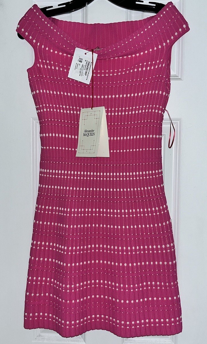 NWT $2090 Alexander McQueen Off The Shoulder Jacquard Dress Sz Medium