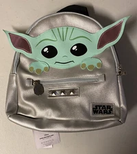 NWT! Rare Bioworld Star Wars Baby Yoda Grogu Backpack - Silver/Green