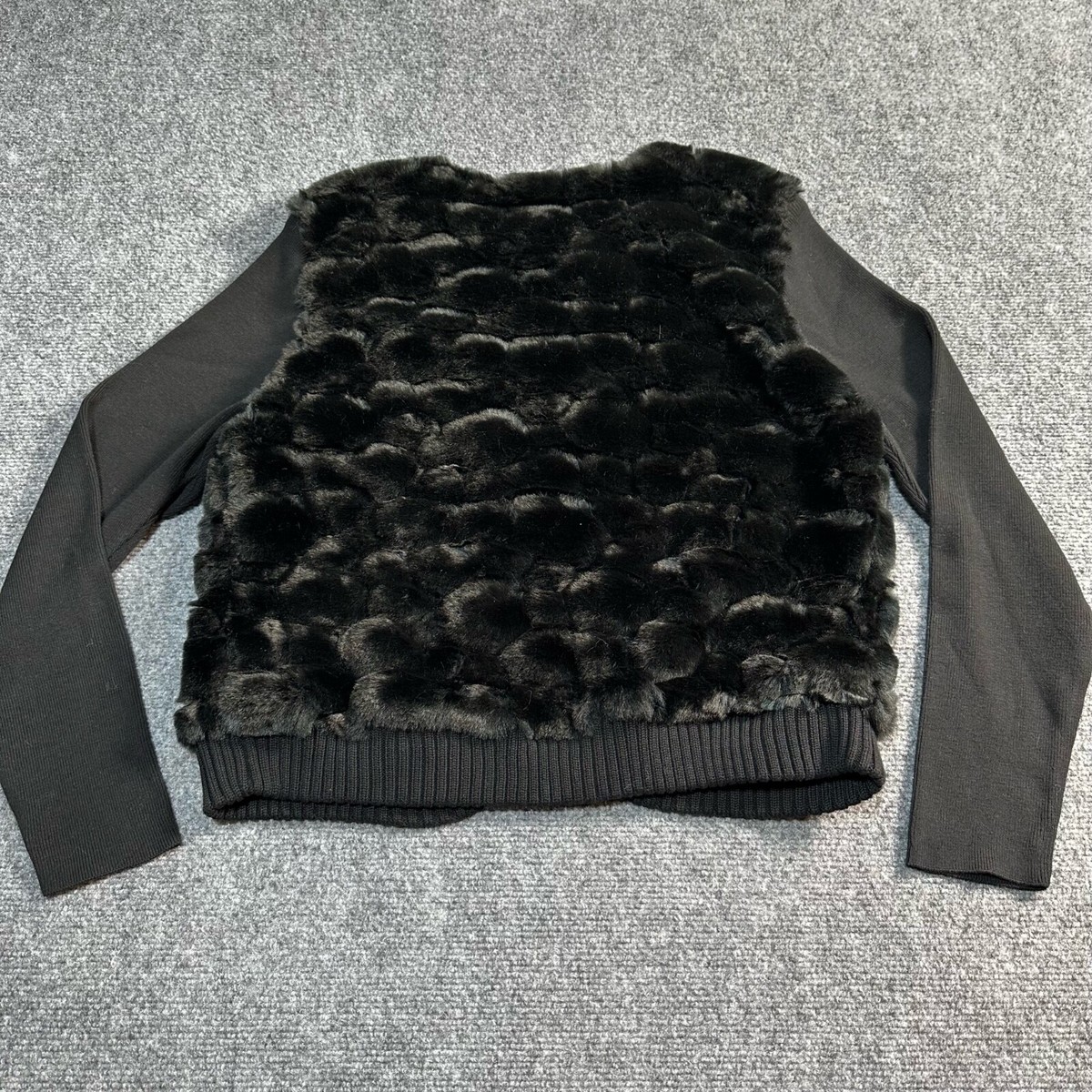Lisa International Sweater Womens Small Black Faux Fur Button Up