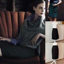Maeve Anthropologie BLACK Goban Polka Dot Jacquard Pencil Skirt Wm 12 Lined