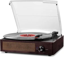 Vinyl Record Player Turntable with Built-In Bluetooth Receiver & 2 Stereo Speake