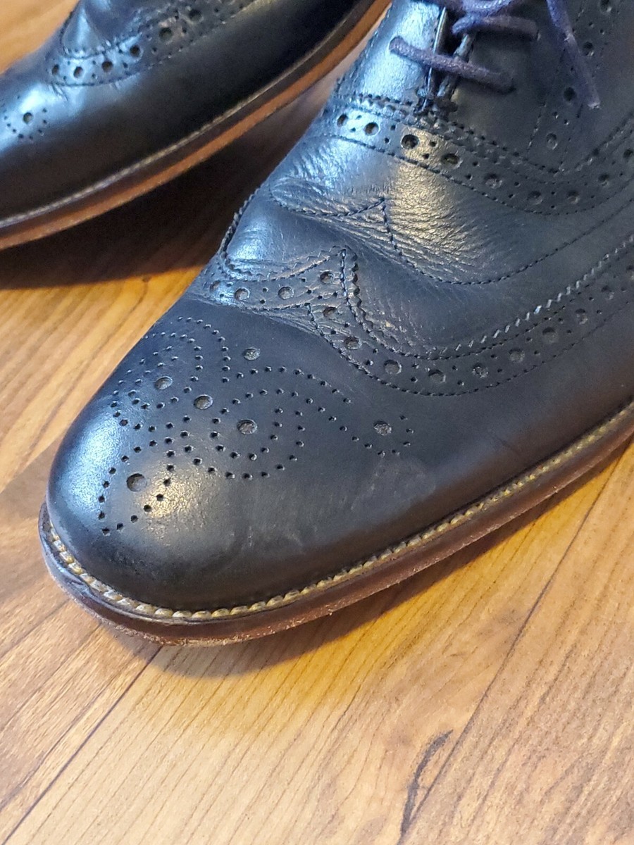 Clarks Tor England Mens Black Leather Wingtip Brogue Oxford Shoes Blue Trim 9.5 Clarks TOR England Mens Black Leather Wingtip Shoes Size 9.5  main image 4