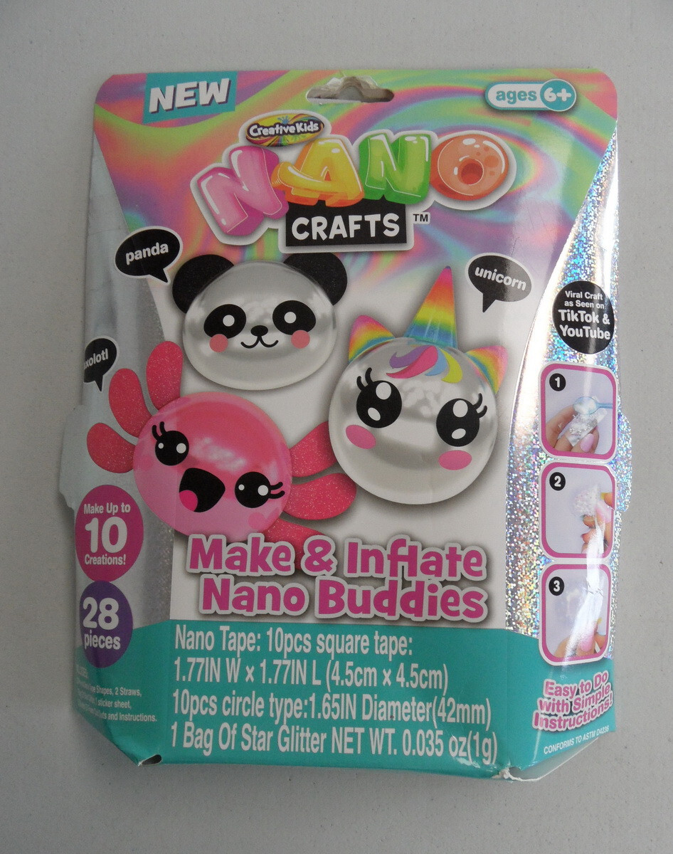 New! CREATIVE KIDS Nano Crafts MAKE & INFLATE Buddies Trio Panda,Axolotl,Unicorn