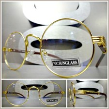 Men's Classic Elegant Retro Hip Hop Clear Lens EYE GLASSES Round Gold Wood Frame