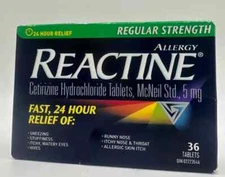 Reactine Regular Strength fast 24-hou relief of sneezing 5mg (36 tablets)