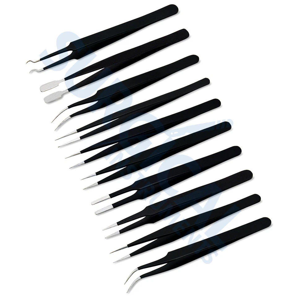 Juego de 10 pinzas de extensión de pestañas con estuche antiestático color negro Foto 4 de 4