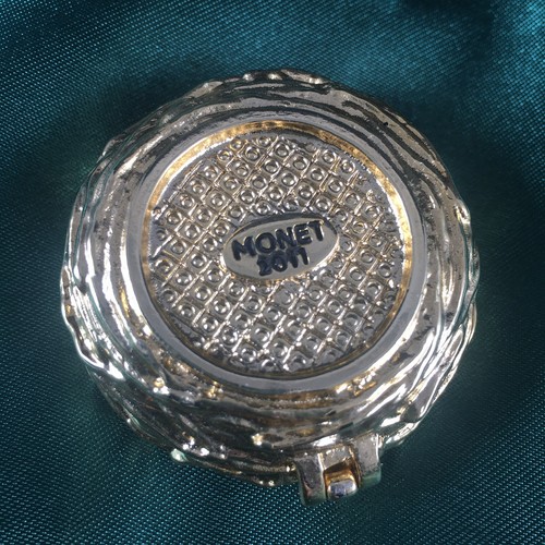 2011 MONET Gold  "Bird Nest w BLUE EGGS" Collectible Enamel Keepsake Trinket Box - Picture 3 of 14