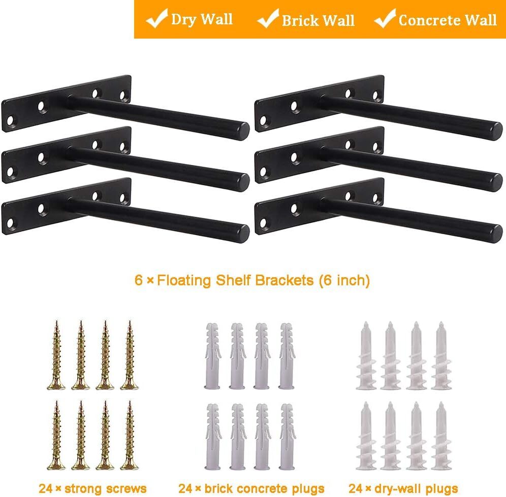 DIY Shelf Hardware Swpeet 4-Pack 6 Inch Floating Shelf Brackets - Heavy ...