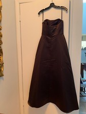 Long Formal Chocolate Brown Satin Evening Dress Gown Size 4