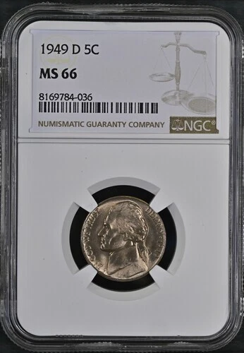 1949-D Jefferson nickel graded by NGC MS66 -  a very nice coin