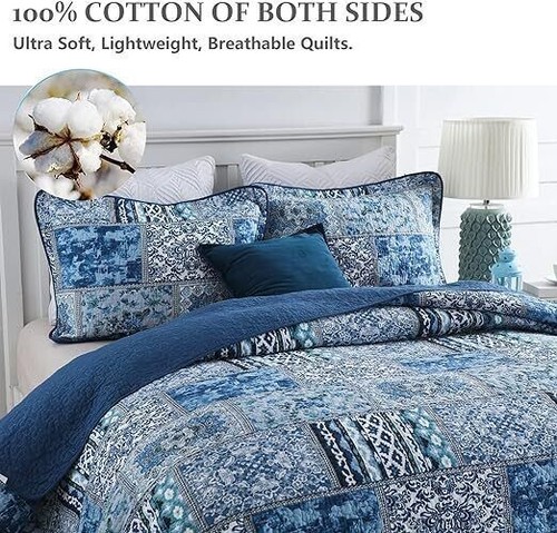 Floral Patchwork Cotton Coverlet Bedspread Set King Size Bedding Pillowcases New - Picture 37 of 50