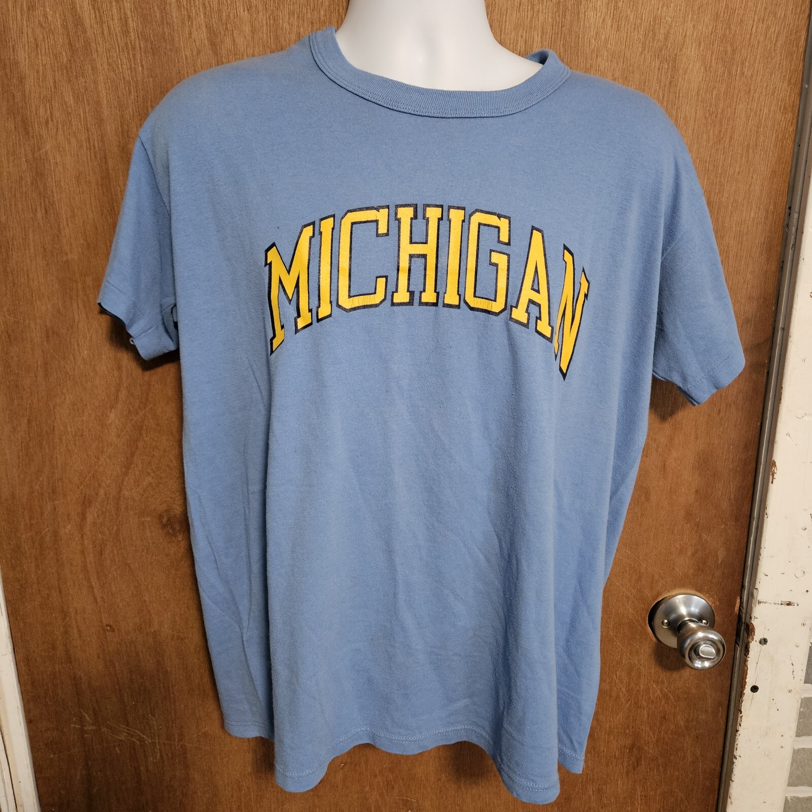 Vintage Russell Athletic T Shirt Size Large Baby Blue With Michigan Spellout...