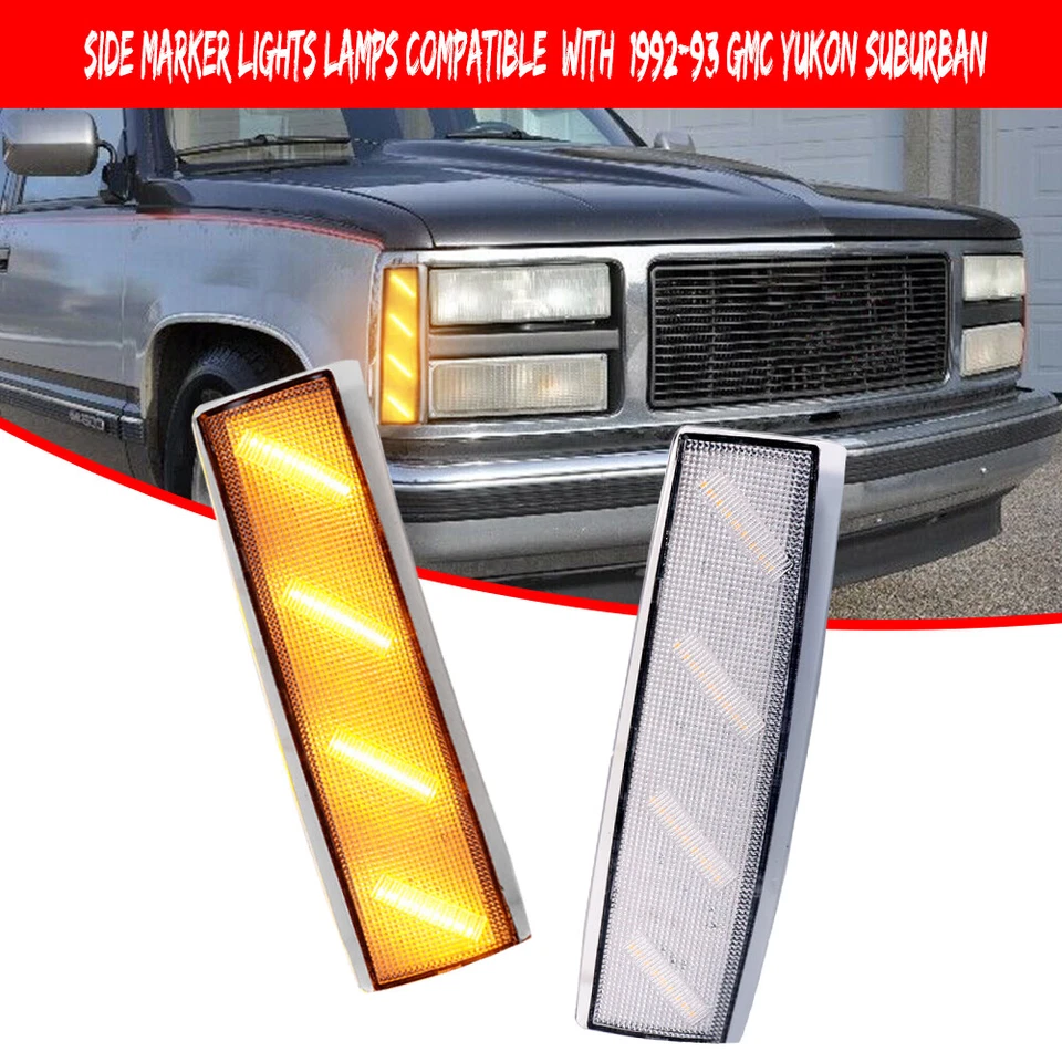 Clear Lens Amber Front Side Marker Corner Lights For 88-93 GMC K1500 K2500 K3500 - Image 2 of 4