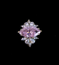 Gold Vermeil Ring Vtg Pink CZ Solitaire Accents Sterling Silver Signed 8 Band