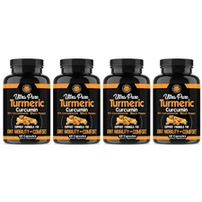 Angry Supplements Ultra Pure Turmeric Curcumin w. Black Pepper Pills, 4 Pack
