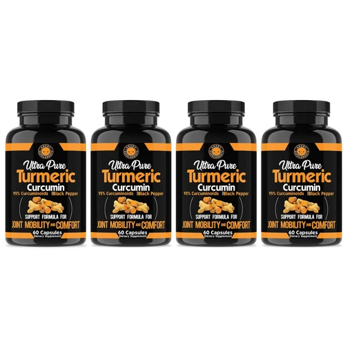 Angry Supplements Ultra Pure Turmeric Curcumin w. Black Pepper Pills, 4 Pack