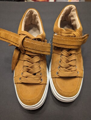 Zara Tan Cream Suede Leather Fashion Lace up Sneaker Shoes