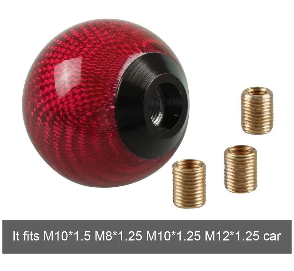 EE. UU. Universal Rojo Fibra de Carbono Coche Perilla de Cambio Cabeza Palanca de Cambio Bola Redonda Foto 3 de 4