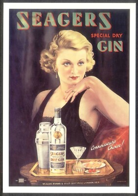 Moderne Postkarte: SEAGERS GIN. Repro Werbung (Opie 01GL10). Kostenloser Versand UK