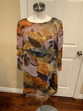 Maeve Purple & Brown Watercolor Splatter Print Short Sleeve Mini Dress, Size S