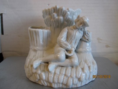 Vintage White porcelain ceramic planter wheat shocks and sleeping boy b132