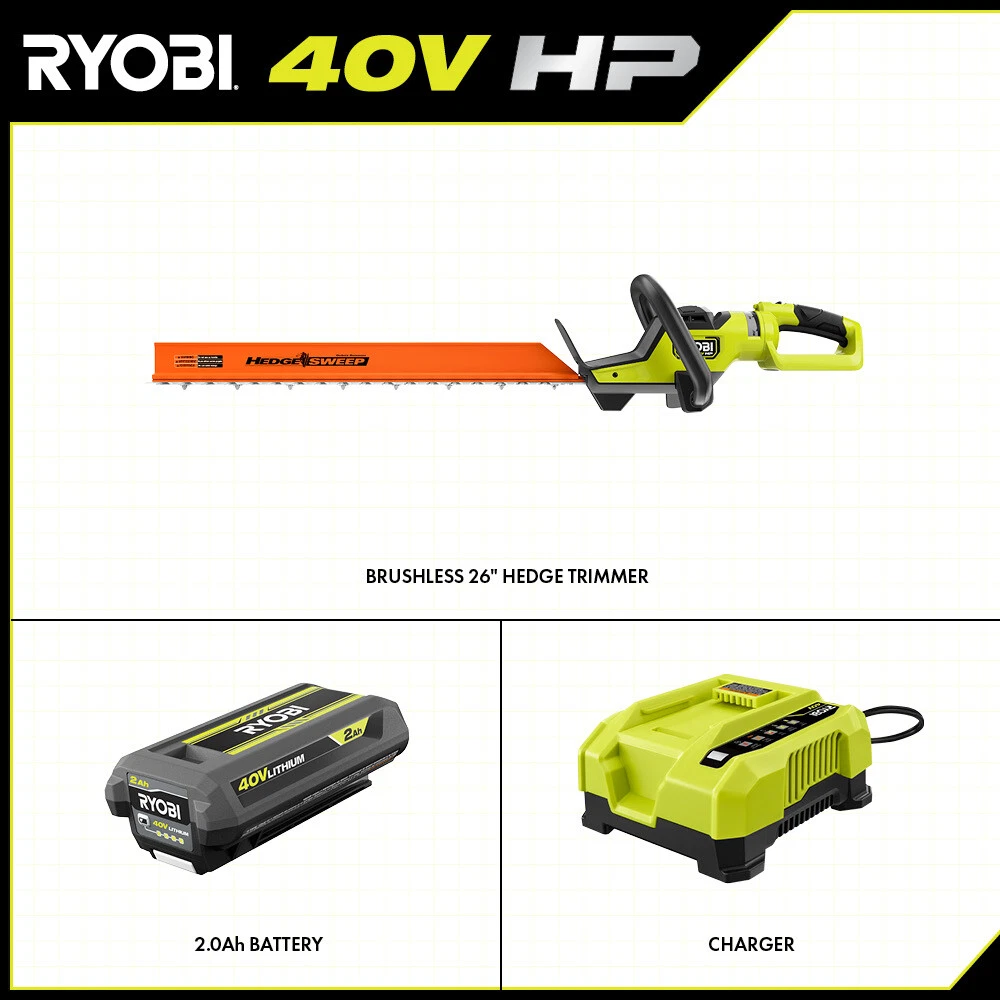 RYOBI 26 in. HP 40V Brushless Lithium Ion Cordless Battery Hedge