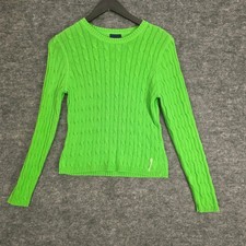 VTG Polo Jeans Co Ralph Lauren Cable Knit Sweater Green Womens Large Crew Neck