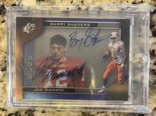 2013 UD SPX FOOTBALL SHADOW BOX BARRY SANDERS JOE NAMATH AUTO AU JETS LIONS NFL