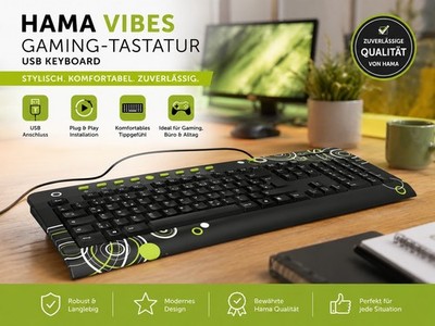 Hama VIBES Tastatur USB   Gaming Keyboard für PC & Laptop-Gaming Tastatur -Neu 