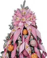 Large Light Pink Christmas Tree Bow Topper with Snowflake Design, 48x13 Inches