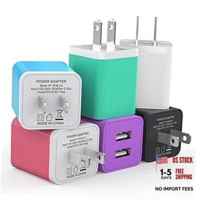 6Pack USB Wall Charger,  2.4A Dual USB Port Cube Power Plug Adapter Colorful