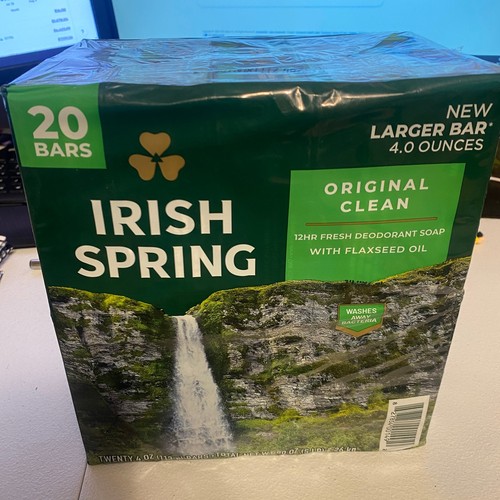 Irish Spring "Original Clean" 20 Bar Pack of Soap with Flaxseed Oil 4 Oz bars